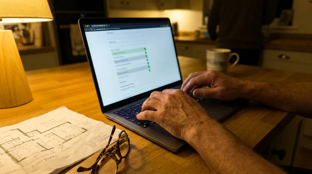 Propriétaire de PME remplissant son plan d'action SST en ligne le soir