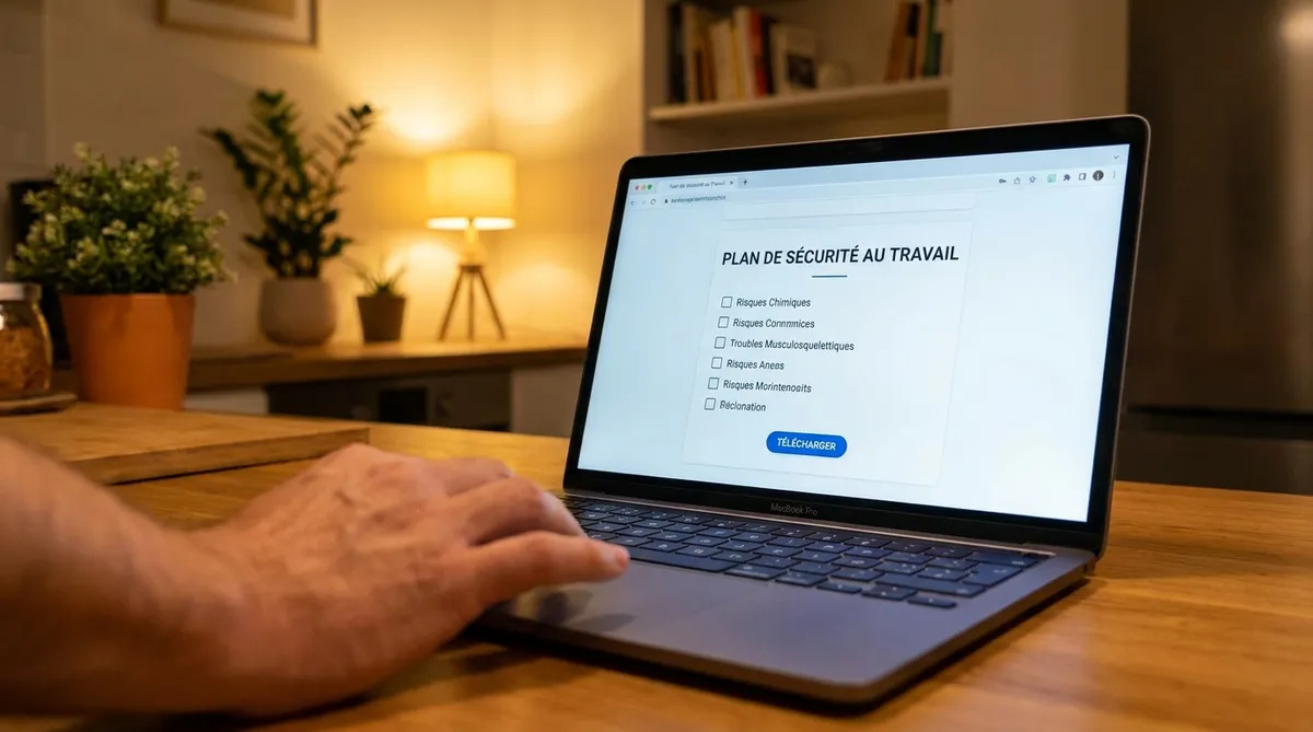 Écran d'ordinateur affichant un formulaire de génération de plan d'action SST en français