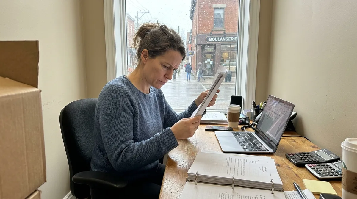 Quebec business owner comparing a thin OHS action plan with a thick prevention program binder